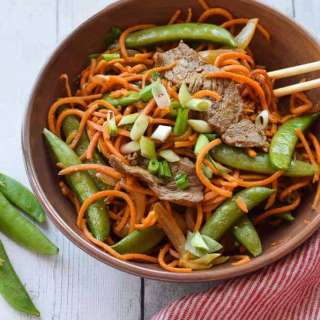 Sweet Potato Noodle Stir Fry with Steak