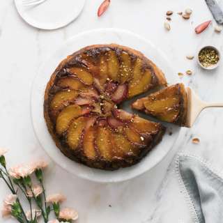 Plum Nectarine Pistachio Upside Down Cake