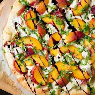 Peach & Prosciutto Pizza with Honey Balsamic Reduction