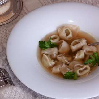 Tortellini with Cheese, Ham, Peas & Mortadella