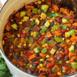 Roasted Sweet Potato and Black Bean Chili