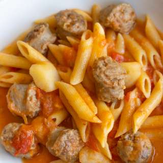 Penne Pasta with Sausage, Tomatoes and Potatoes
