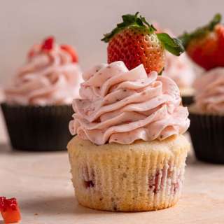 Strawberry Cupcakes with Strawberry Meringue Buttercream
