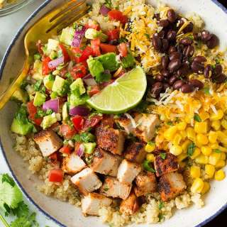 Grilled Chicken Burrito Bowls with Avocado Salsa
