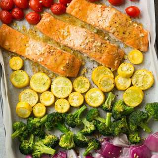 Sheet Pan Honey Mustard Salmon and Rainbow Veggies