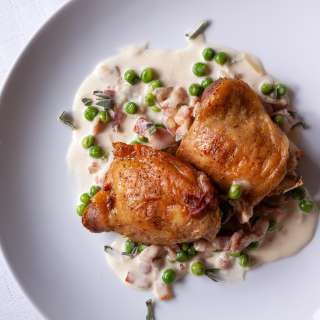 Chicken With Peas, Sage And Bacon