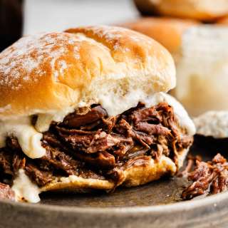 Slow Cooker Shredded Beef and Horseradish Sandwich