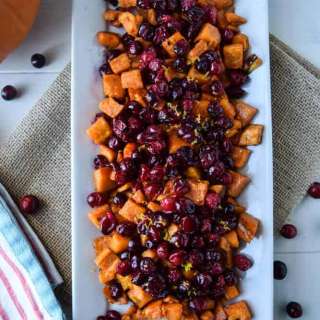 Roasted Maple Sweet Potatoes and Cranberries
