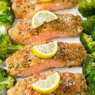 Sheet Pan Parmesan Crusted Salmon with Broccoli