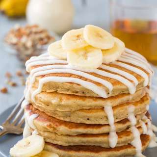 Banana Bread Pancakes with Cream Cheese Glaze
