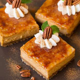 Pumpkin Cheesecake Bars {with Brulee Topping}