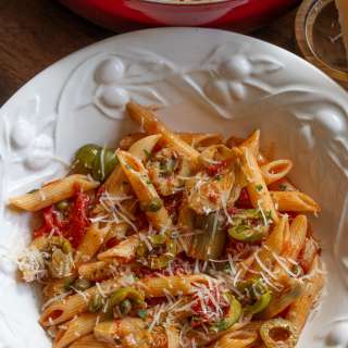 Penne Pasta with Tomatoes, Olives, and Artichokes