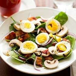 Warm Spinach Salad with Bacon, Mushrooms & Hard-Boiled Eggs