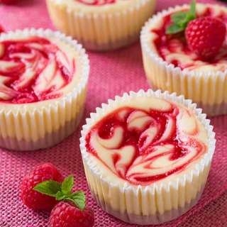 Raspberry Swirled Mini Cheesecakes