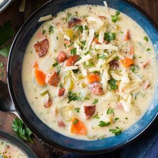 Creamy Potato Sausage and White Cheddar Soup
