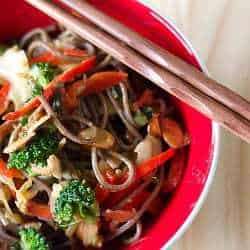 Soba Noodle Stir-Fry with Spicy Almond Butter Sauce