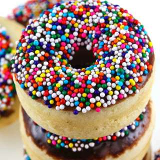 Baked Vanilla Cake Donuts with Chocolate Glaze