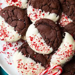White Chocolate Dipped Peppermint Chocolate Cookies