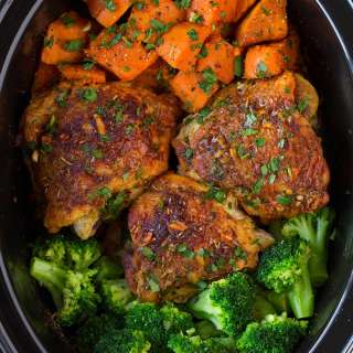 Slow Cooker Chicken with Sweet Potatoes and Broccoli