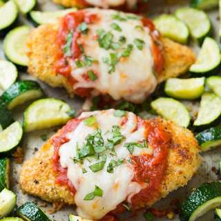One Pan Chicken Parmesan and Roasted Zucchini