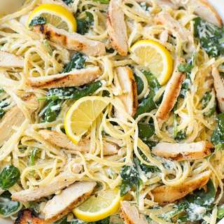 Lemon Ricotta Parmesan Pasta with Spinach and Grilled Chicken