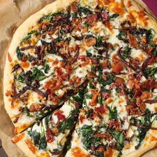 Caramlized Onion, Bacon and Spinach Pizza
