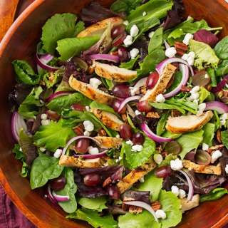 Grilled Chicken and Grape Spring Salad with Goat Cheese and Honey-Balsamic Dressing