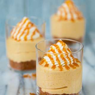 No Bake Pumpkin Cheesecakes with Salted Caramel Sauce