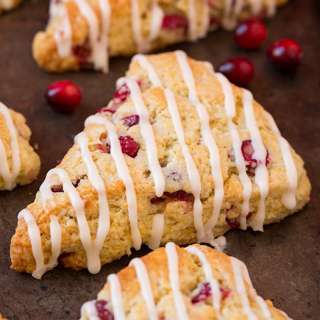 Cranberry Orange Scones with Vanilla Cream Glaze