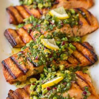 Grilled Salmon with Avocado Chimichurri