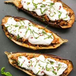 Easy Moussaka Stuffed Eggplants