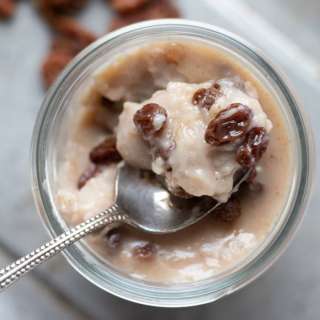 Vegan Rum Raisin Pudding With Candied Pecans