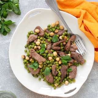 Air Fryer Mint Lamb with Toasted Hazelnuts and Peas