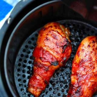 Air Fryer Bacon Wrapped Chicken Drumsticks