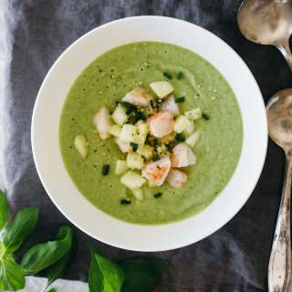 Cucumber Melon Gazpacho with Ginger Shrimp