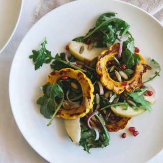 Roasted Delicata Squash, Pear and Pomegranate Salad
