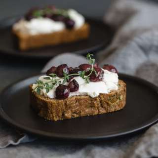 Gluten-Free Zucchini Bread with Burrata and Thyme Roasted Grapes