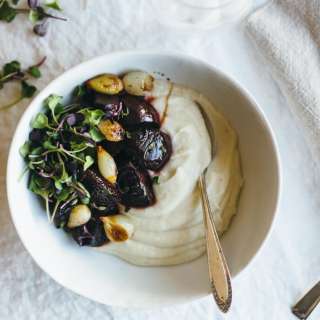 Celery Root Puree with Balsamic Roasted Beets and Pearl Onions
