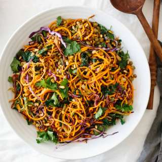 Sweet Potato Noodles Salad with Cabbage and Lentils