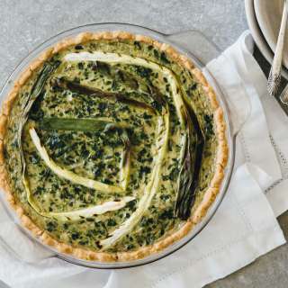 Spinach Artichoke Quiche with Grilled Spring Onions