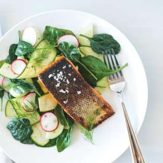 Crispy Skin Salmon with Zucchini, Cucumber and Dill Salad