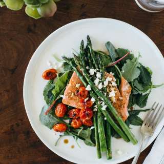 Salmon Asparagus Salad with Blistered Tomatoes