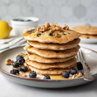 Lemon Blueberry Pancakes (Vegan, Oat Flour)