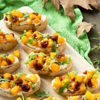 Roasted Pumpkin Bruschetta with Ricotta and Cranberry Sauce