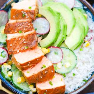 Cucumber Miso Salmon Rice Bowls
