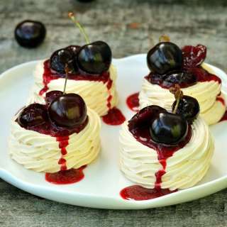 Mini Cherry Pavlovas w/ Chocolate Cream