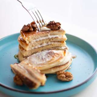 Pancakes with Brie Cream, Honey and Walnuts