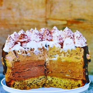 Chocolate Ice Cream Cake with Italian Meringue