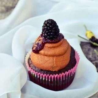 Chocolate Cupcakes with Blackberry Sauce