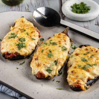 Papoutsakia (Greek Stuffed Eggplants)